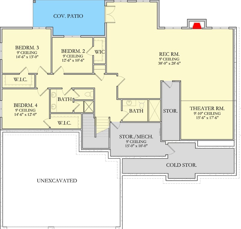 Plan 490142NAH: Luxurious Modern Farmhouse with Home Theater and 3-Car Garage - Floor Plan - Lower Level - Modern Farmhouse, New American