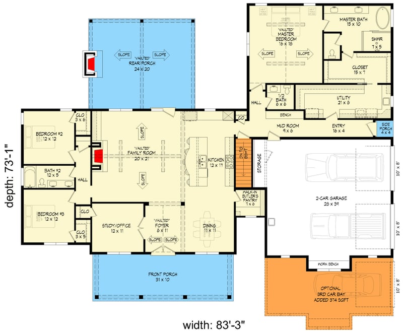 Plan 680570VR: Modern Farmhouse with Expansive Porches and Home Office - Floor Plan - Main Level - Farmhouse, Modern Farmhouse