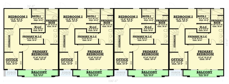Plan 850009PKE: Luxurious Modern Northwest Quadplex House Plan with 12 Bedrooms - Floor Plan - 2nd Floor - Modern, Northwest