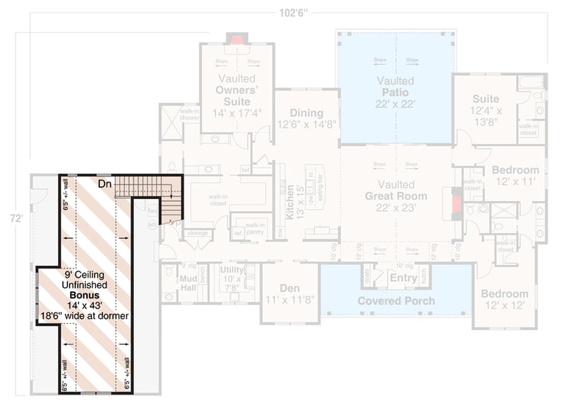 Plan 720129DA: Elegant 4-Bed New American House Plan with Vaulted Ceilings - Floor Plan - Optionally Finished Bonus Room - Country, Craftsman, New American, Traditional