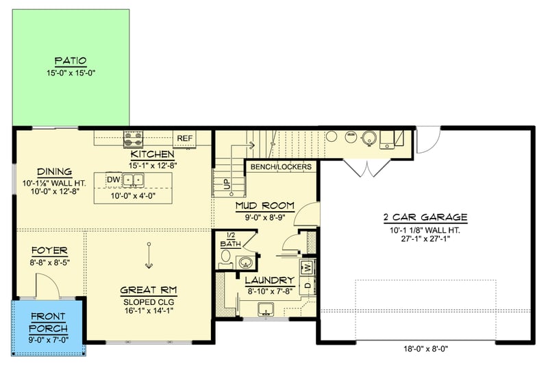 Plan 135368GRA: Contemporary 3-Bedroom House Plan with Loft and Spacious Garage - Floor Plan - Main Level - Contemporary, Modern, Northwest