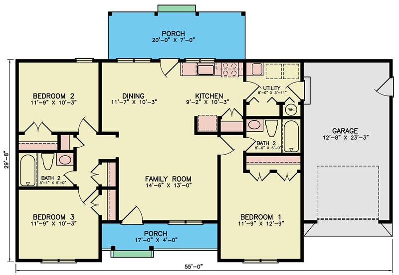 Plan 25914GE: Charming 3-Bedroom Ranch House Plan with Split Bedrooms - Floor Plan - Main Level - Country, Ranch, Traditional
