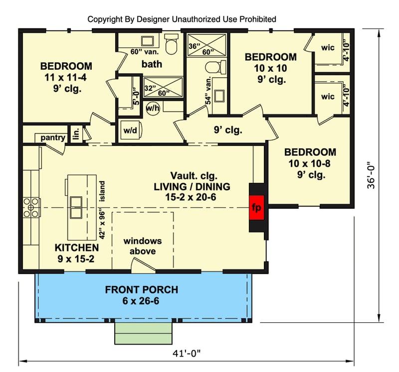 Plan 140034RK: Single-Story Farmhouse House Plan with Vaulted Living Area - Floor Plan - Main Level - Country, Farmhouse