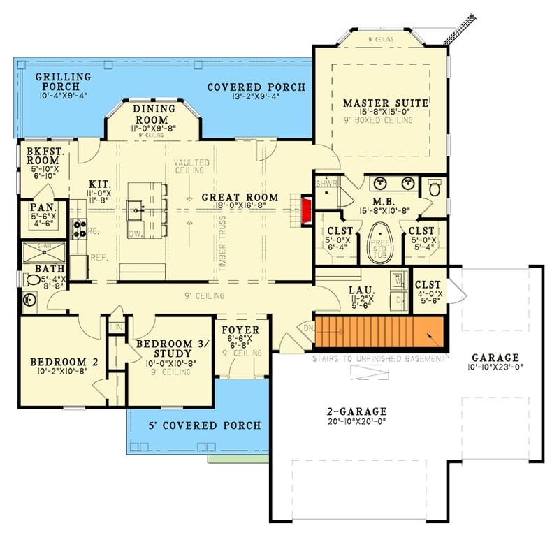Plan 70926MK: Charming Craftsman Plan with Split Bedroom Design and Spacious Garage - Floor Plan - Main Level - Country, Craftsman, Farmhouse, Ranch