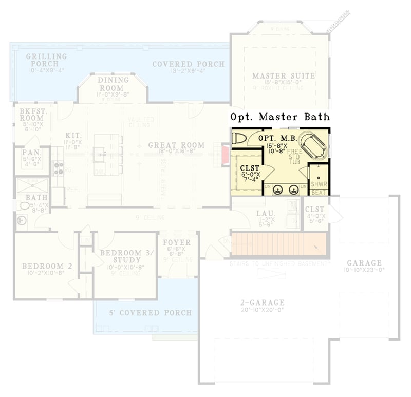 Plan 70926MK: Charming Craftsman Plan with Split Bedroom Design and Spacious Garage - Floor Plan - Optional Master Bathroom - Country, Craftsman, Farmhouse, Ranch