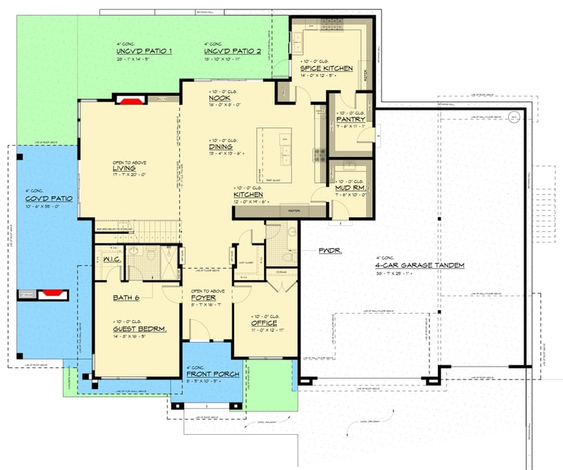 Plan 666301RAF: Modern Transitional House Plan with 4-Car Garage and Senior Suite - Floor Plan - Main Level - Contemporary, Modern, Transitional