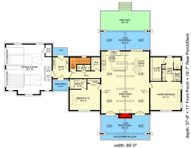 Plan 680578VR: 4-Bedroom Mountain Retreat with Game Room and Home Office - Floor Plan - Main Level - Mountain, New American