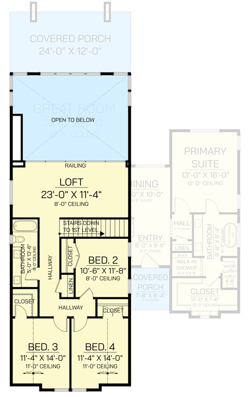 Plan 820000WSF: Contemporary 4-Bedroom House Plan with 2-Story Great Room, Loft, and Main-Level Primary Suite - Floor Plan - 2nd Floor - Contemporary, Mid Century Modern, Modern, Modern Farmhouse, New American, Scandinavian, Transitional