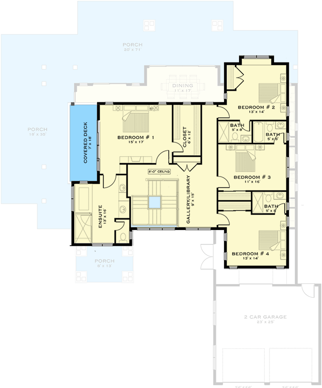 Plan 147042RML: New American House Plan with Five Bedrooms and Wrap Around Porch - Floor Plan - 2nd Floor - Farmhouse, Modern Farmhouse, New American
