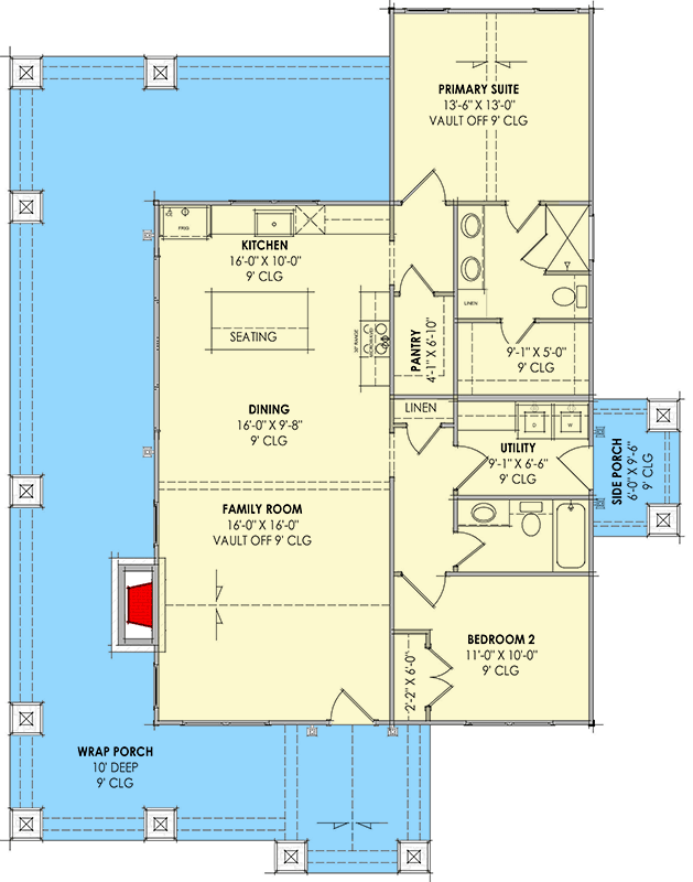 Plan 818165JSS: 2-Bed Country Craftsman House Plan with Wrap Around Porch - Floor Plan - Main Level - Country, Craftsman