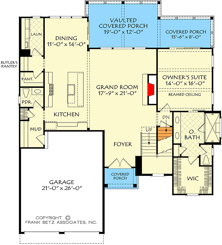 Plan 710441BTZ: Traditional 4-Bedroom House Plan with Loft and Vaulted Porch - Floor Plan - Main Level - Traditional