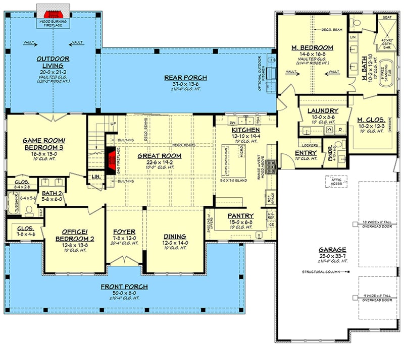 Plan 52008HZ: Two-Story Modern Farmhouse with Outdoor Living and 5 Bedrooms - Floor Plan - Main Level - Country, Modern Farmhouse, New American