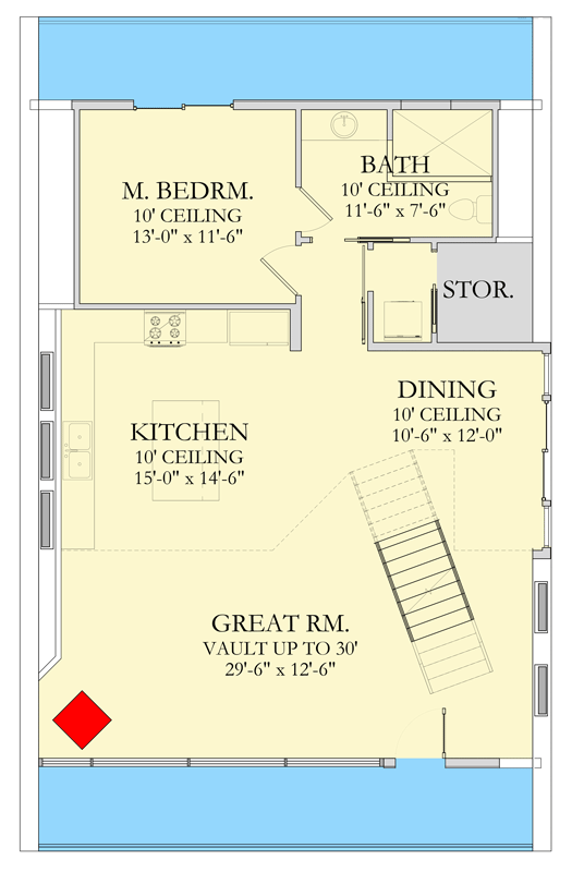 Plan 490167NAH: A-Frame House Plan with Loft and Two-Story Great Room - Floor Plan - Main Level - A-Frame, Mountain