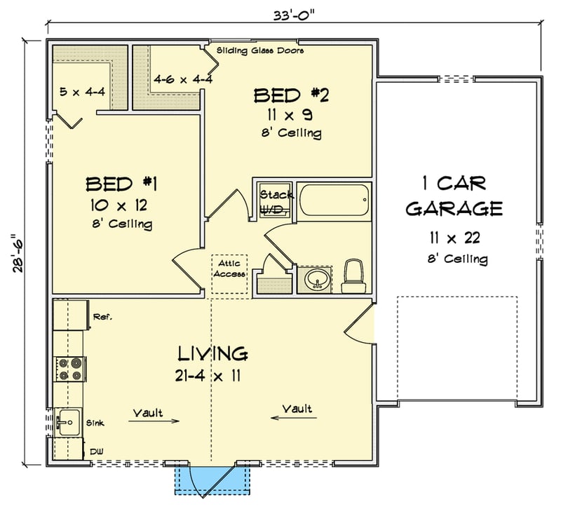 Plan 52448WM: Two-Bedroom Cottage Plan with Craftsman Touches - Floor Plan - Main Level - Cottage, Craftsman, Traditional