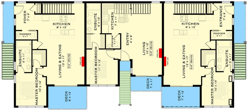 Plan 147045RML: Modern Multi-Family House Plan with Drive-Under Garage - Floor Plan - Main Level - Modern