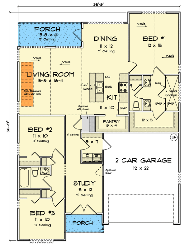 Plan 52449WM: 3-Bedroom Traditional Cottage Plan with Front-Facing Garage - Floor Plan - Main Level - Cottage, Traditional