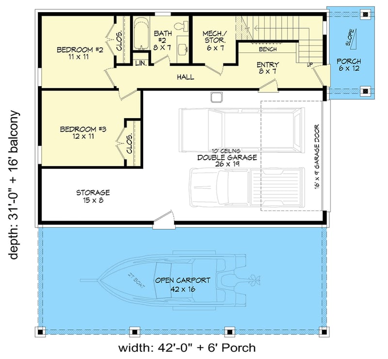 Plan 680584VR: Contemporary Mountain Home with 3 Bedrooms and Loft - Floor Plan - Main Level - Contemporary, Modern, Mountain