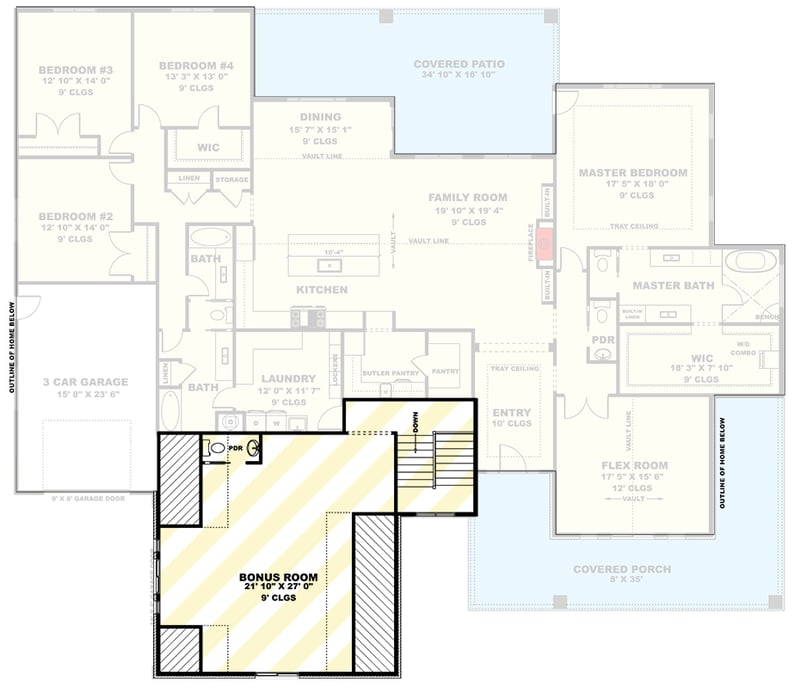 Plan 506050BRY: Transitional House Plan with Wraparound Porch and Bonus Room - Floor Plan - Optionally Finished Bonus Room - Transitional