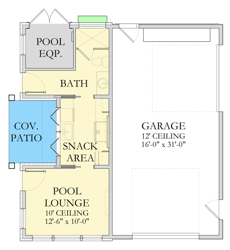 Plan 490171NAH: Traditional Pool House Plan with Integrated Garage - Floor Plan - Main Level - Traditional