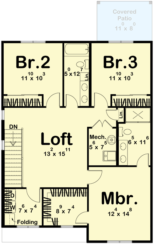 Plan 623533DJ: Modern Farmhouse House Plan with Upstairs Loft and Safe Room** - Floor Plan - 2nd Floor - Farmhouse, Traditional