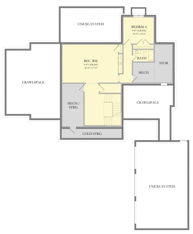 Plan 490177NAH: Two-Story Modern Farmhouse House Plan with 5 Beds & 3-Car Garage - Floor Plan - Lower Level - Colonial, Farmhouse, Modern Farmhouse