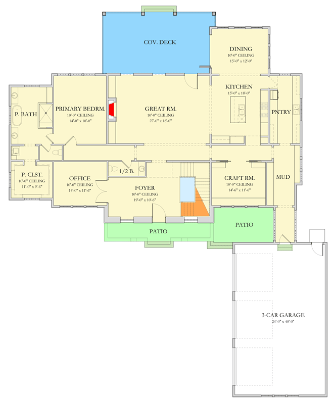 Plan 490177NAH: Two-Story Modern Farmhouse House Plan with 5 Beds & 3-Car Garage - Floor Plan - Main Level - Colonial, Farmhouse, Modern Farmhouse