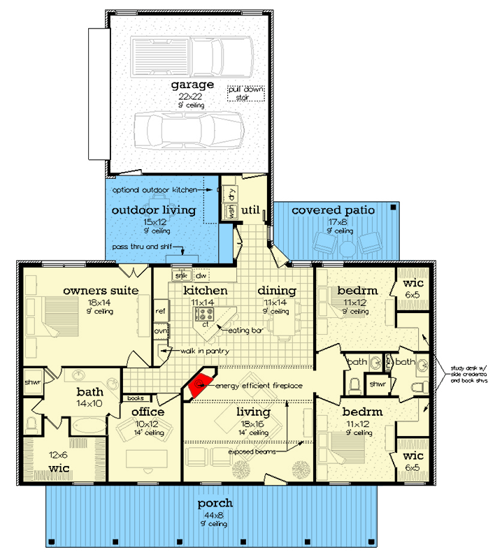 Plan 55248BR: Single-Story Country Farmhouse with Spacious Porches - Floor Plan - Main Level - Country, Farmhouse