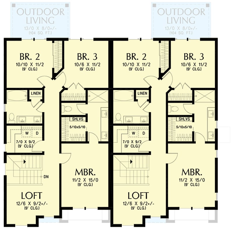 Plan 69907AM: Modern Farmhouse Multi-Family House Plan with Loft and Flex Room - Floor Plan - 2nd Floor - Country, Farmhouse, Modern Farmhouse