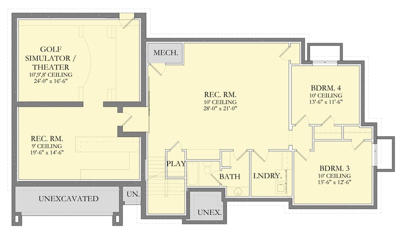 Plan 490178NAH: Luxurious 4-Bedroom Modern Home Plan with Game Room and Theater - Floor Plan - Lower Basement Level - Contemporary, Modern, Southwest