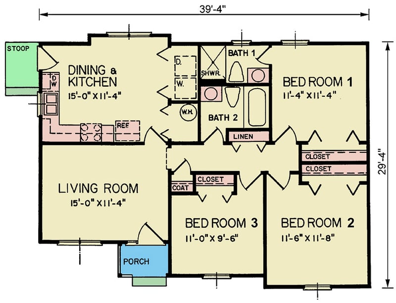 Plan 25922GE: Country House Plan with Clustered Bedrooms - Floor Plan - Main Level - Country, Traditional