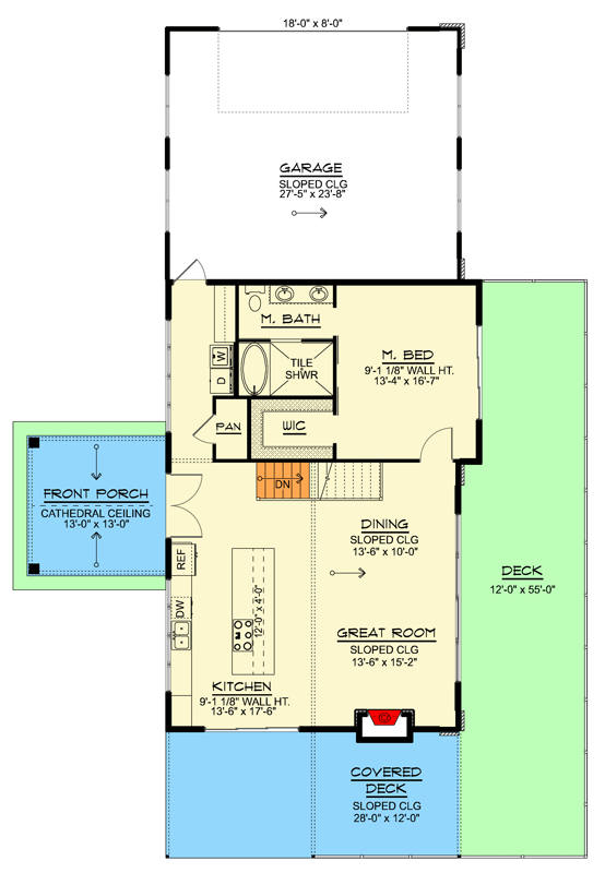 Plan 135372GRA: Mountain Contemporary House Plan with Expansive Deck - Floor Plan - Main Level - Contemporary, Mountain, New American