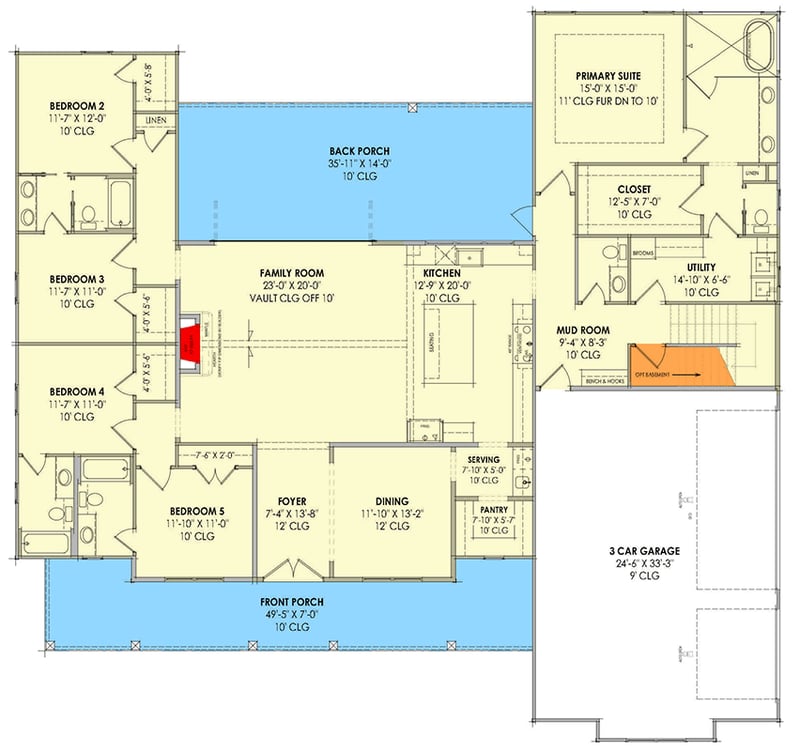 Plan 818167JSS: Modern Farmhouse House Plan with Expansive Porches - Floor Plan - Main Level - Farmhouse, Modern Farmhouse