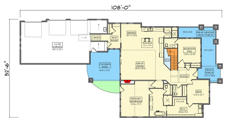 Plan 95279RW: Spacious Mountain House Plan with Wrap-Around Porch and Wine Room - Floor Plan - Main Level - Craftsman, Mountain, New American