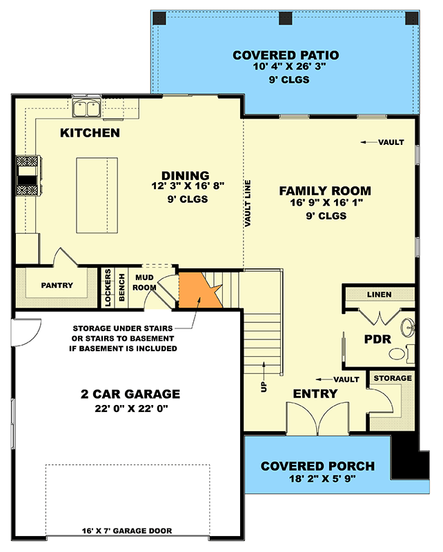 Plan 506052BRY: Contemporary Two-Story House Plan with Vaulted Family Room - Floor Plan - Main Level - Contemporary