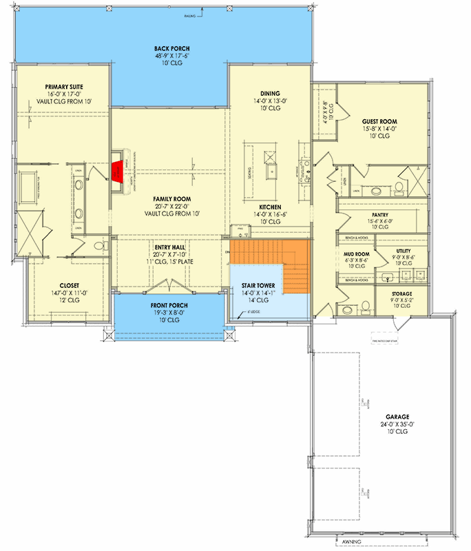 Plan 818169JSS: 5-Bed Transitional House Plan with Walkout Lower Level - Floor Plan - Main Level - Transitional