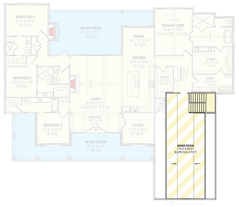 Plan 818171JSS: Spacious Modern Farmhouse Plan with Wraparound Porch - Floor Plan -  Optionally Finished Bonus Room - Farmhouse, Modern Farmhouse
