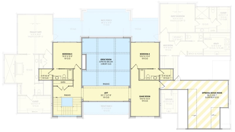 Plan 818172JSS: Contemporary Scandinavian House Plan with Bonus Room and Guest Suite - Floor Plan - 2nd Floor - Contemporary, Scandinavian