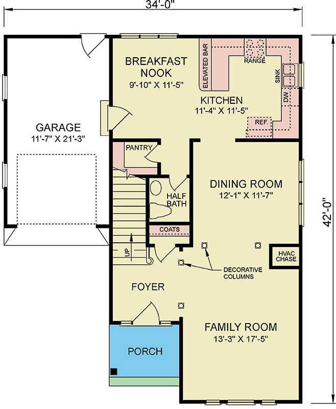 Plan 25924GE: Traditional Style Home with 3 Bedrooms and Bonus Room - Floor Plan - Main Level - Traditional