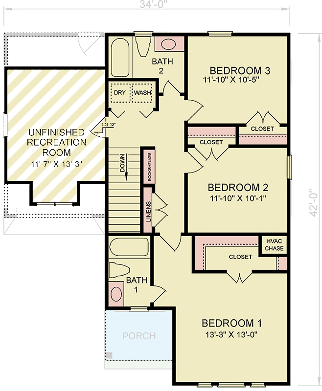 Plan 25924GE: Traditional Style Home with 3 Bedrooms and Bonus Room - Floor Plan - 2nd Floor - Traditional