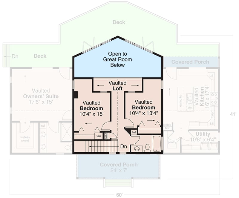 Plan 720135DA: Rustic Mountain Cabin with Loft and Vaulted Great Room - Floor Plan - 2nd Floor - Cabin, Mountain, Rustic
