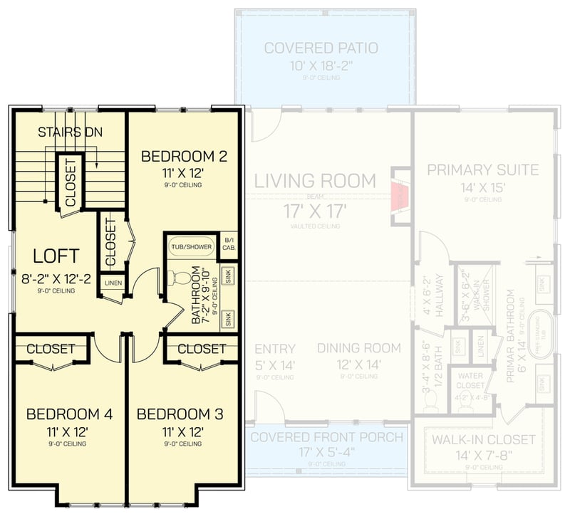 Plan 820006WSF: 4-Bed Transitional Cottage Plan with Split Bedrooms and Loft - Floor Plan - 2nd Floor - Cottage, Modern Farmhouse, Rustic, Transitional