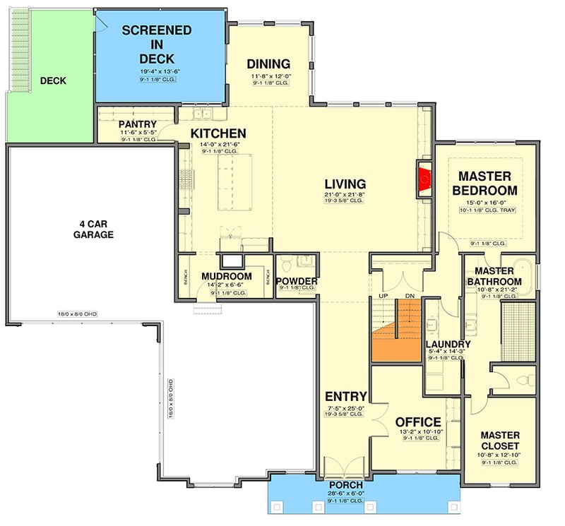 Plan 600016PDZ: Two-Story New American Craftsman House Plan with Home Office and Loft - Floor Plan - Main Level - Farmhouse, Modern Farmhouse, New American, Transitional