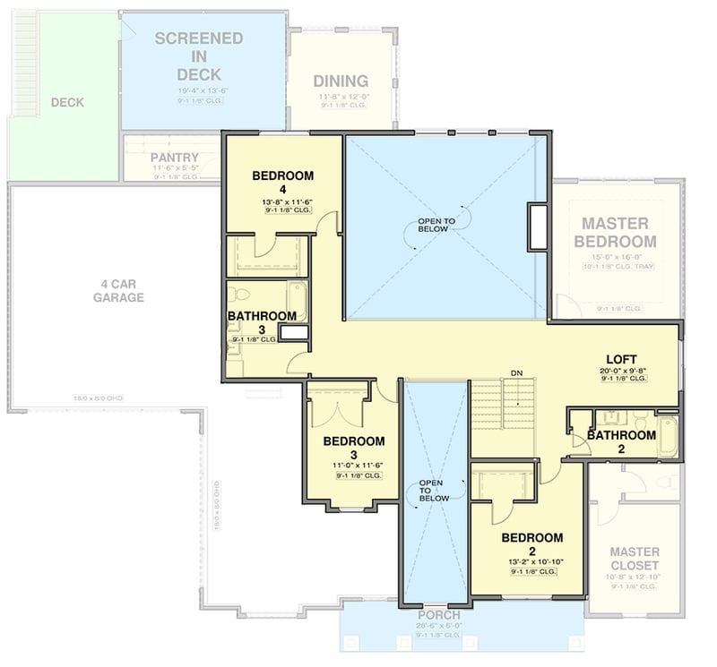 Plan 600016PDZ: Two-Story New American Craftsman House Plan with Home Office and Loft - Floor Plan - 2nd Floor - Farmhouse, Modern Farmhouse, New American, Transitional