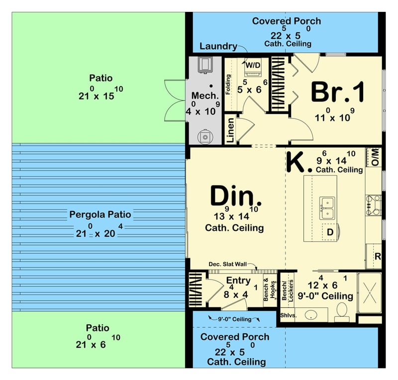 Plan 623540DJ: Contemporary 1-Bedroom Pool House with Expansive Porch Space - Floor Plan - Main Level - Contemporary