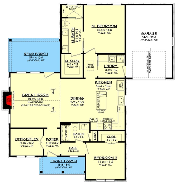Plan 52010HZ: Modern Farmhouse with Spacious Porches - Floor Plan - Main Level - Cottage, Farmhouse, Modern Farmhouse, New American