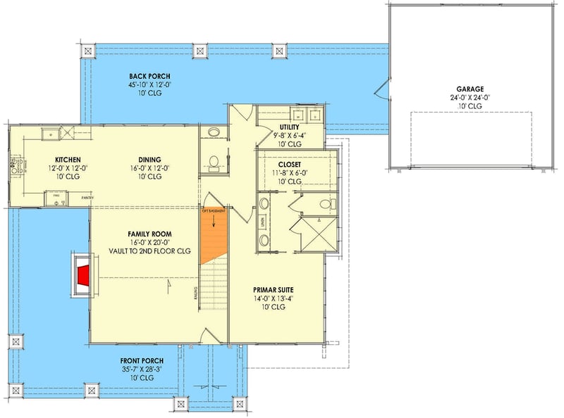 Plan 818174JSS: Two-Story Craftsman Mountain House Plan with Wrap Around Porch - Floor Plan - Main Level - Cabin, Craftsman, Mountain