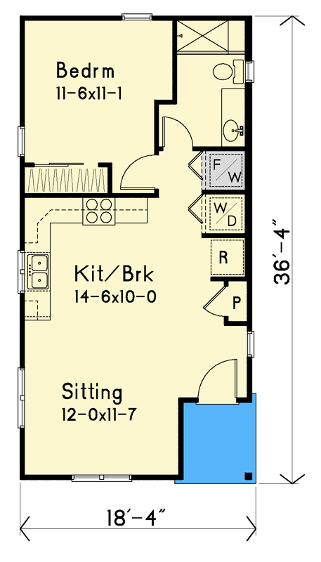 Plan 22018SL: Cabin-Style 1-Bedroom House Plan with Front Porch - Floor Plan - Main Level - Cabin, Cottage