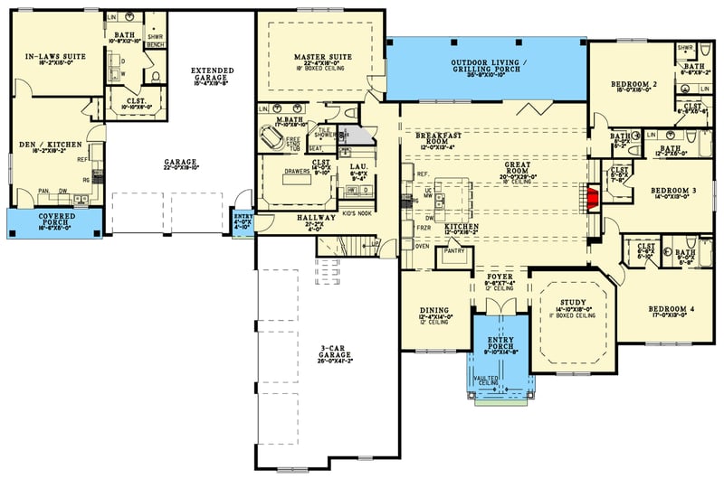 Plan 70929MK: Luxury European House Plan with In-Law Suite and Expansive 5-Car Garage - Floor Plan - Main Level - European