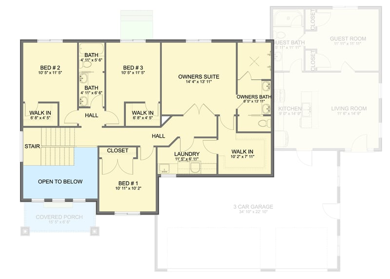 Plan 61652UT: Spacious 5-Bedroom Craftsman House Plan with Office and Attached Apartment - Floor Plan - 2nd Floor - Country, Craftsman, Traditional