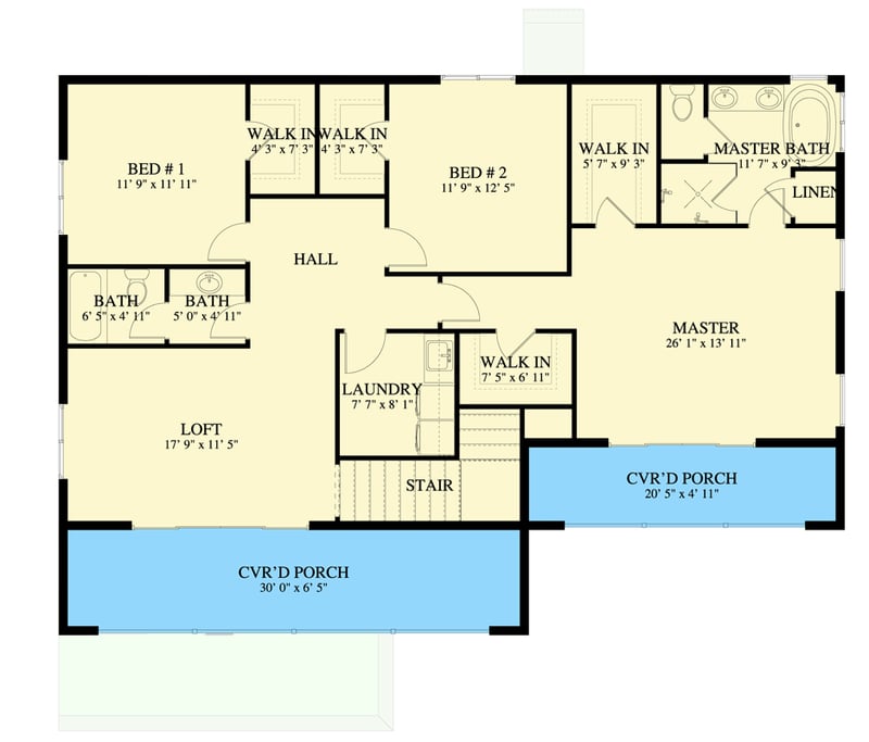 Plan 61655UT: Contemporary Family Home with Loft and Upstairs Master Suite - Floor Plan - 2nd Floor - Contemporary, Modern